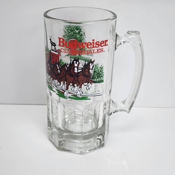 VTG 1991 Budweiser King Of Beers Clydesdales 32 oz Glass Holiday Beer Mug Stein - Picture 1 of 10